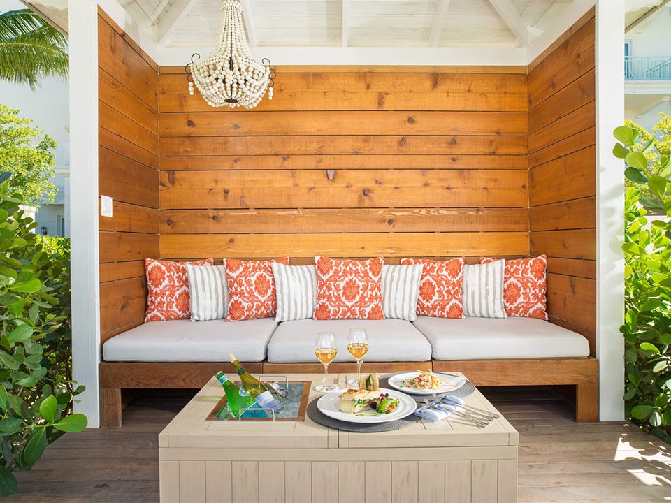 Lunch laid out in a poolside cabana