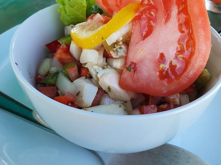 Conch salad at Omar's Beach Hut: fresh conch diced with tomato and peppers
