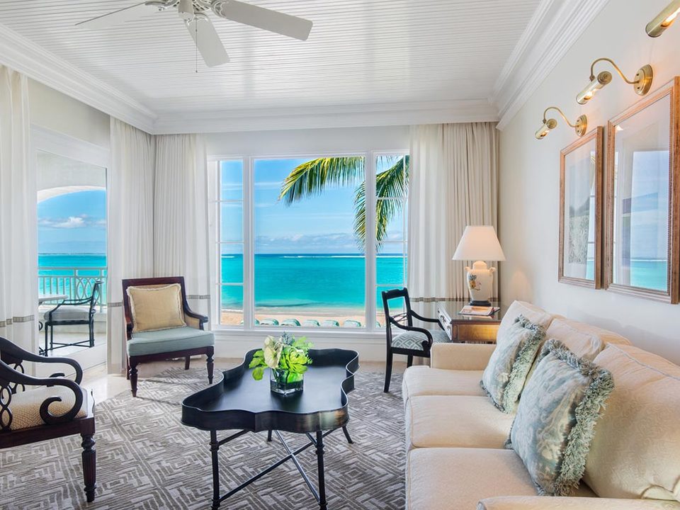 A suite living room looking out to Grace Bay