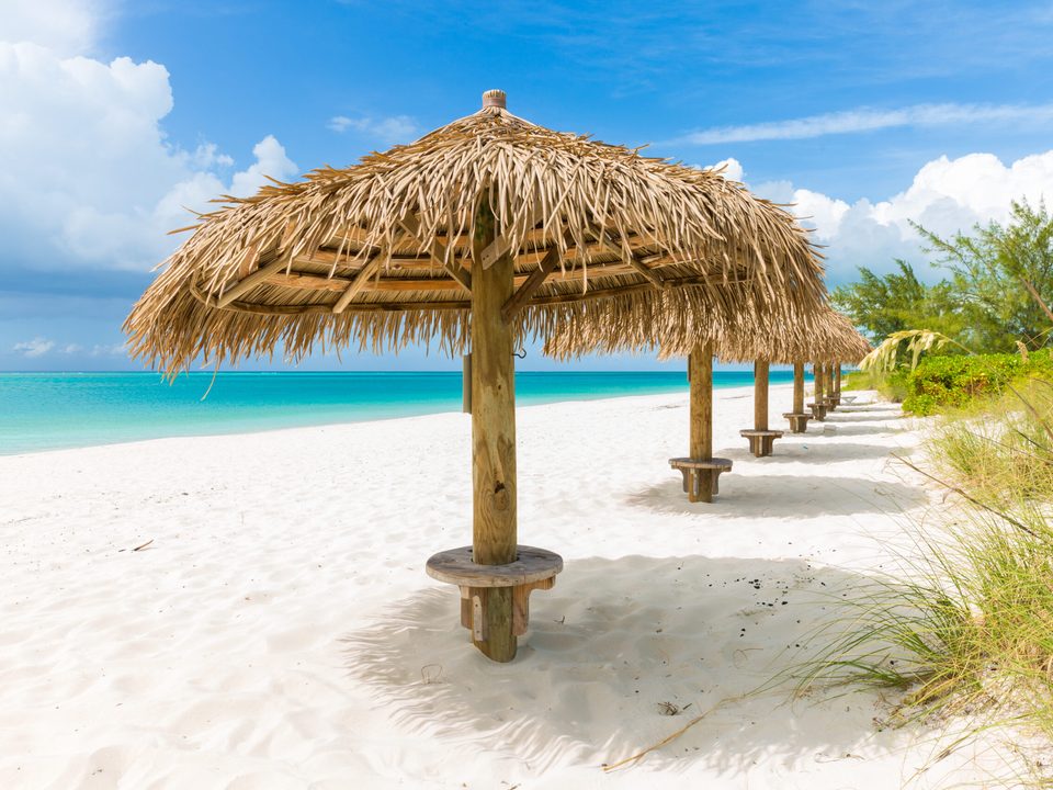 Thatched palapas on the beach