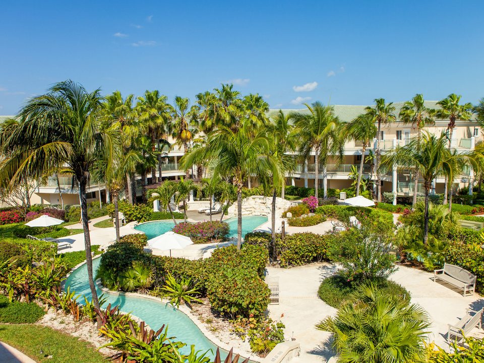 The gardens and pools from above
