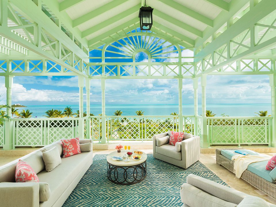 An Estate Villa's covered terrace looking out to sea